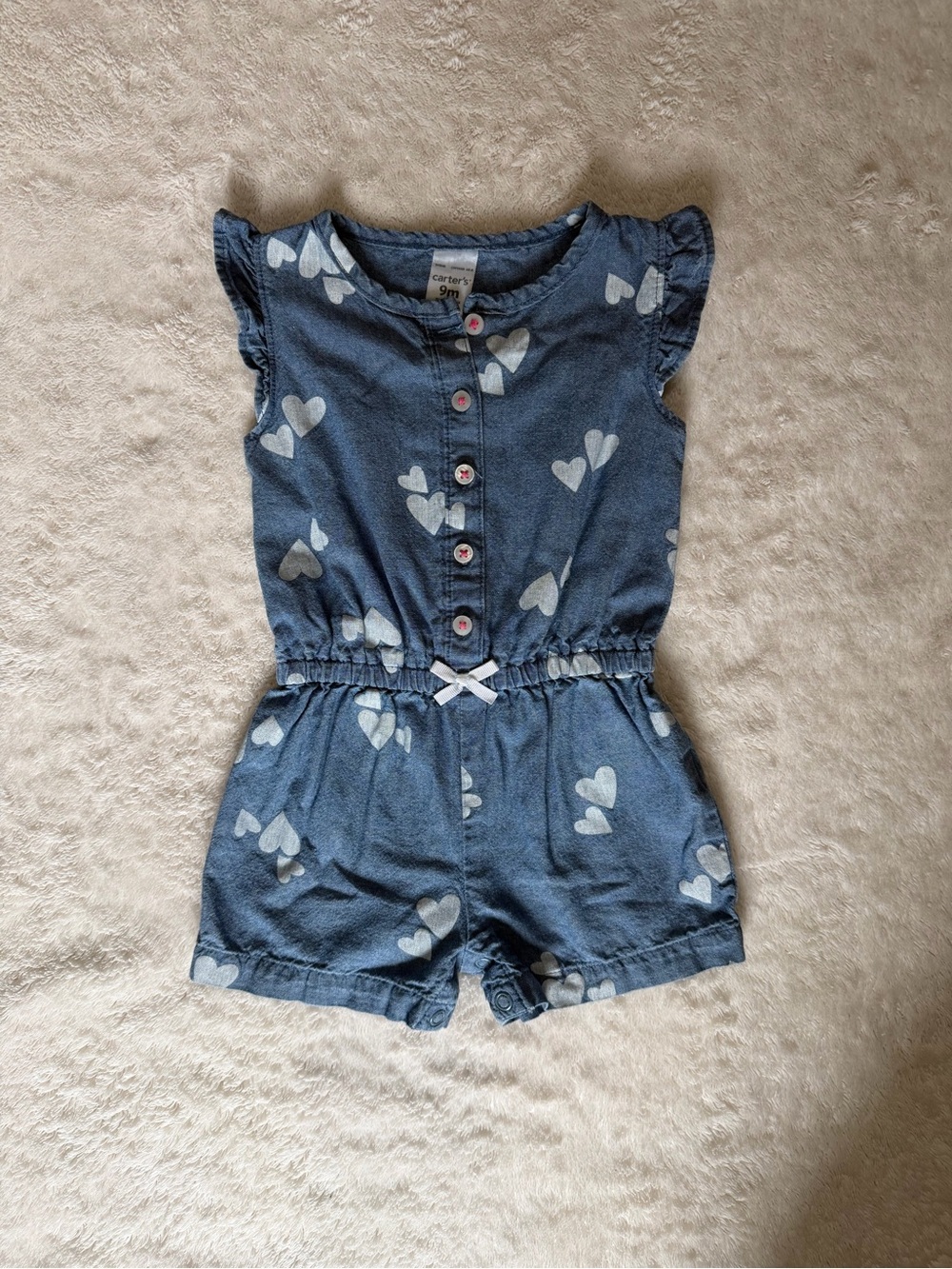 Carter's Blue Heart-Print Denim-Look Romper